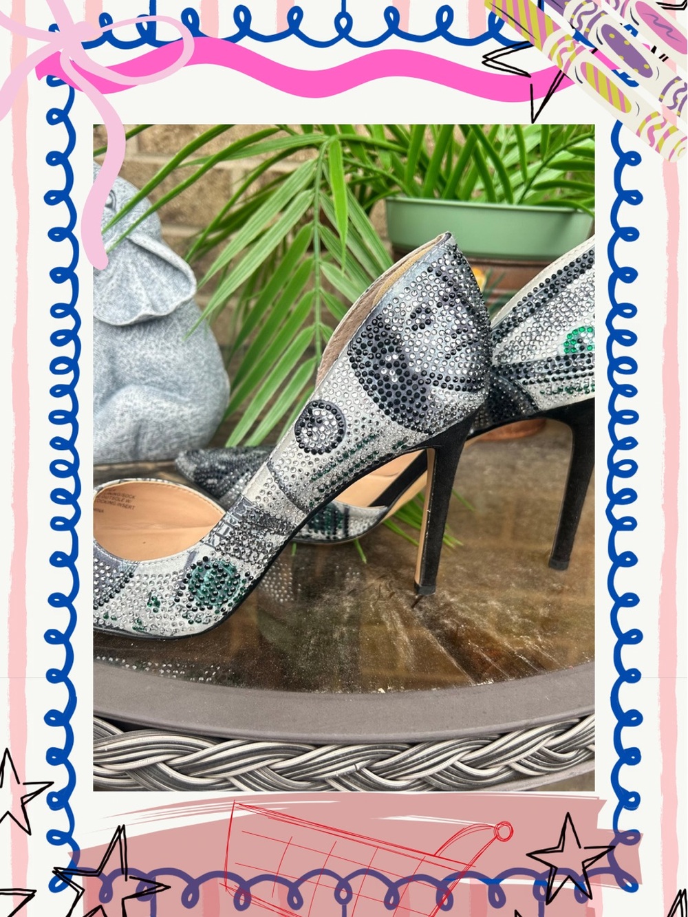 Crystal Embellished Women's Pointed Toe Heels in Black and Silver